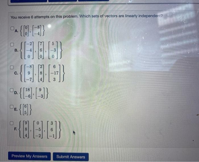 Solved You receive 6 attempts on this problem. Which sets of | Chegg.com