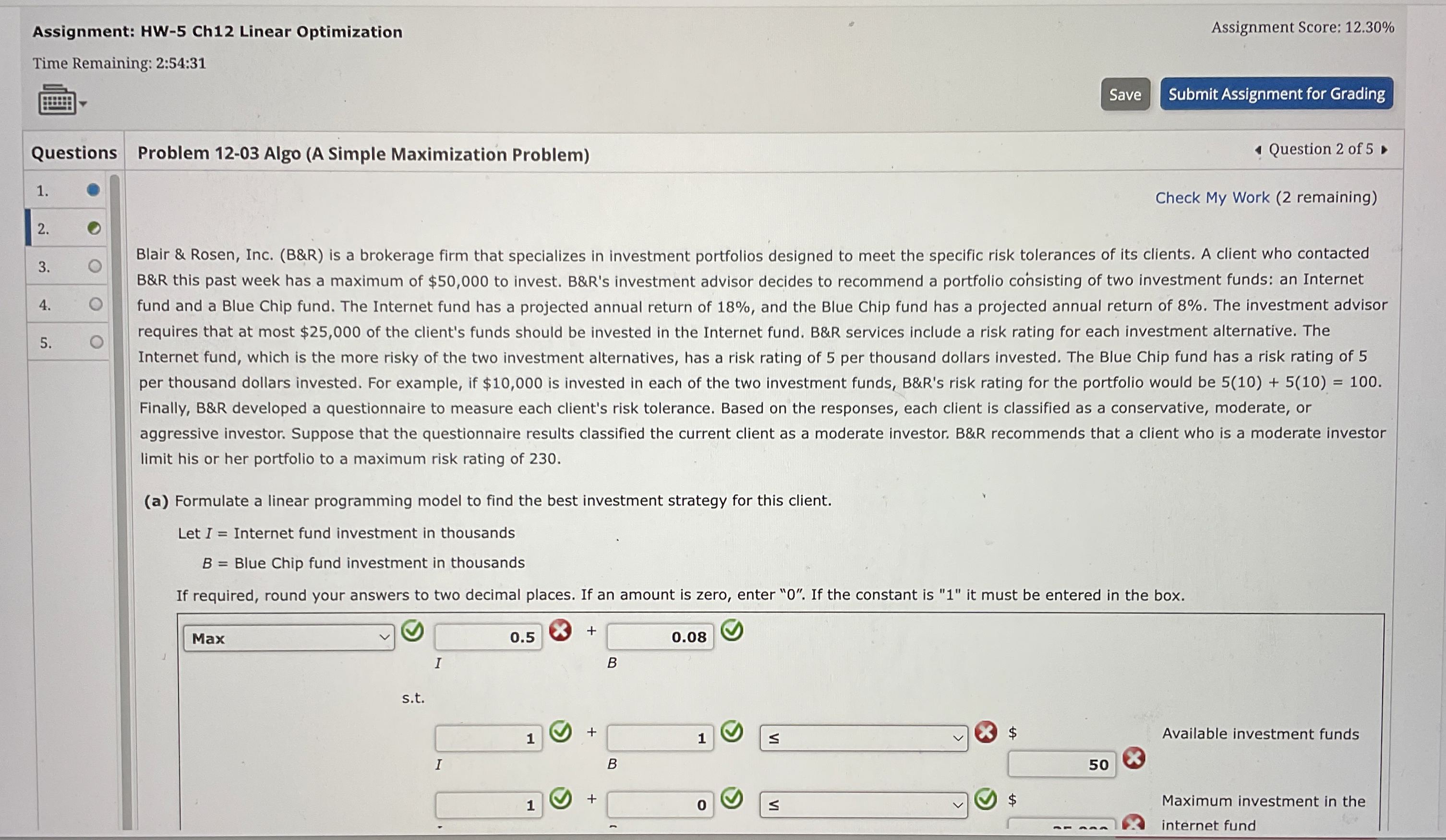 Solved Assignment: HW-5 ﻿Ch12 ﻿Linear OptimizationAssignment | Chegg.com