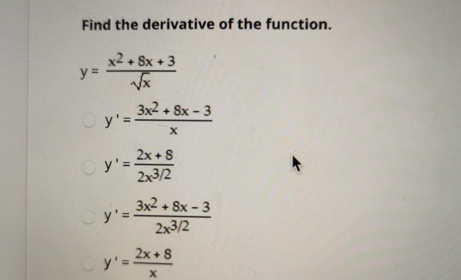 Solved Find The Derivative Of The Function X2 3x 3 Y 4508