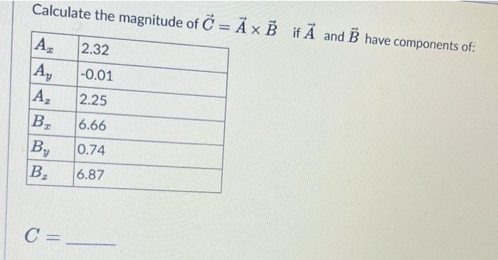 Solved Calculate the magnitude of C= A x B if A and B have | Chegg.com