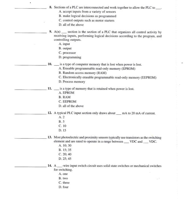 Solved 8. Sections of a PLC are interconnected and work | Chegg.com