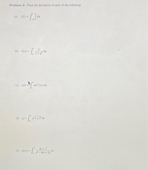 Solved Problem 6: Find The Derivative Of Each Of The | Chegg.com