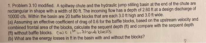 Solved 1. Problem 3.10 modified. A spillway chute and the | Chegg.com