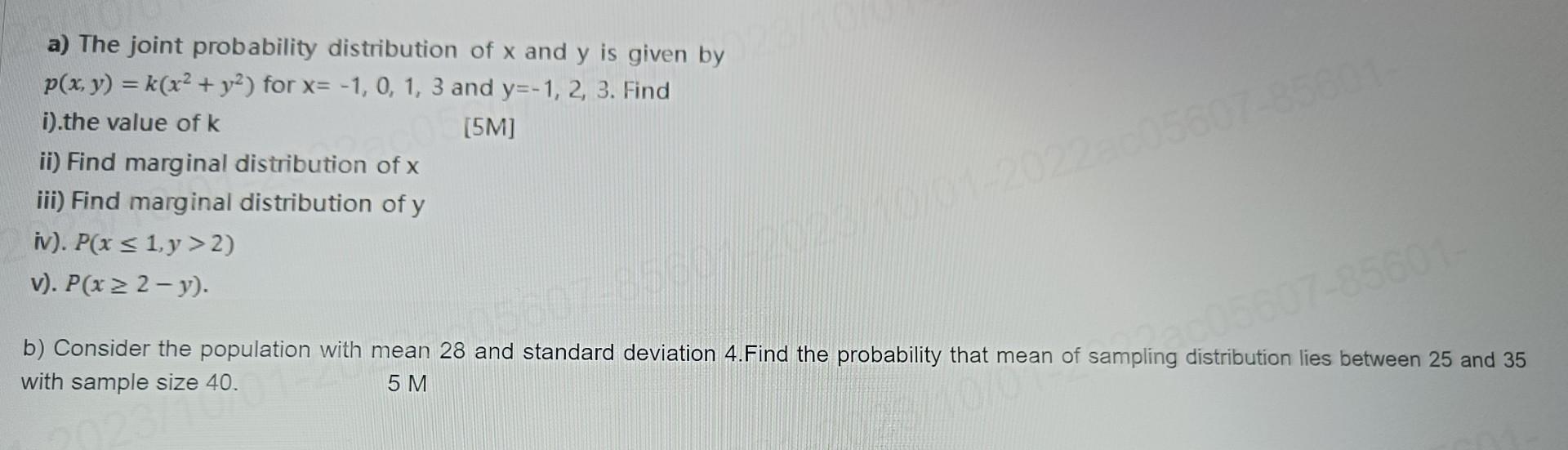 Solved a) The joint probability distribution of x and y is | Chegg.com