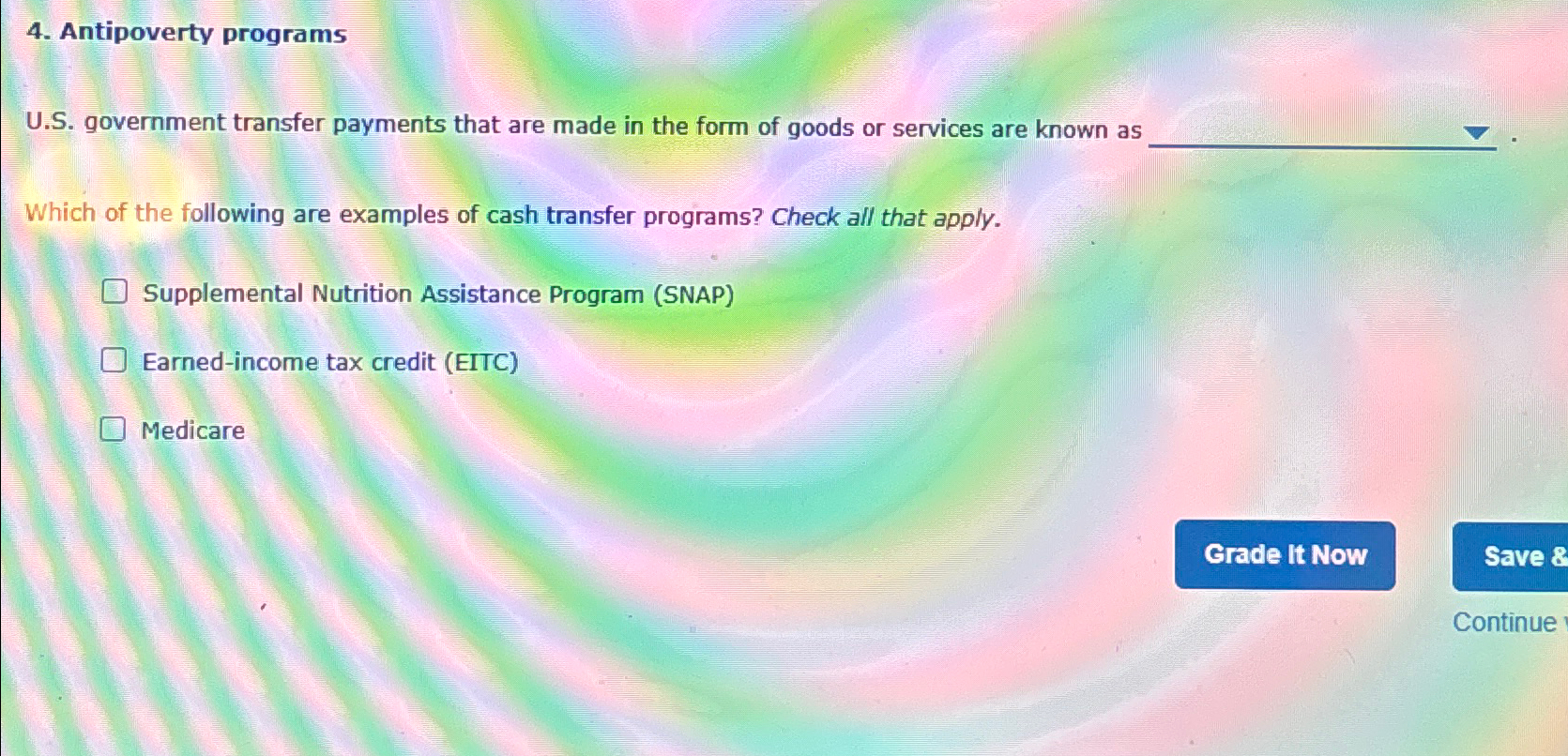 Solved Antipoverty programsU.S. ﻿government transfer | Chegg.com
