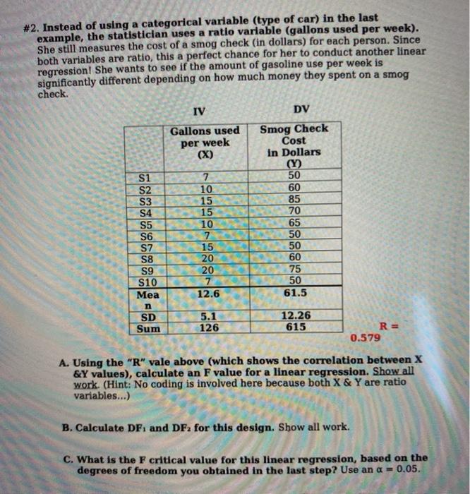 Solved #2. Instead of using a categorical variable (type of | Chegg.com