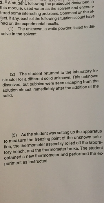 Solved 2. A student, following the procedure described in | Chegg.com