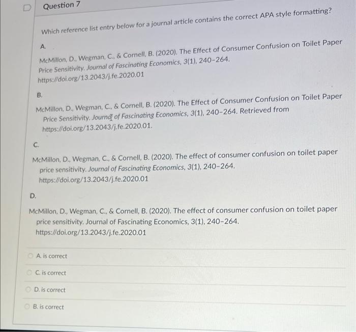 Which reference list entry below for a journal | Chegg.com