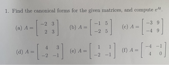 Canonical Math Solved 1. Find the canonical forms for the given matrices, | Chegg.com