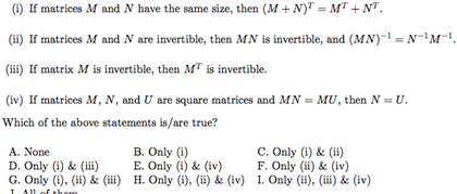 Solved If Matrices M And N Have The Same Size Then M Chegg Com