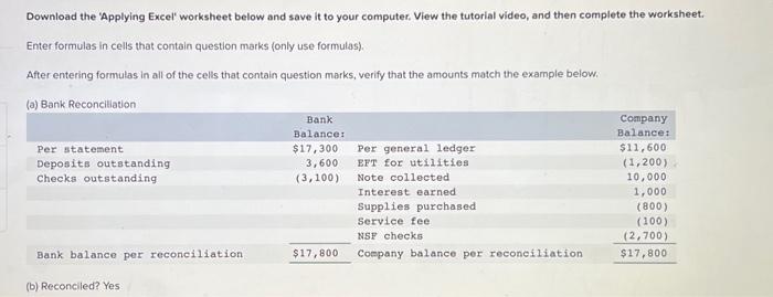 Solved Download the 'Applying Excel' worksheet below and | Chegg.com