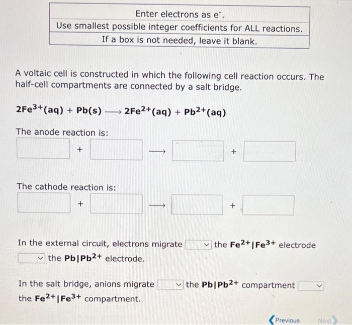 Solved A voltaic cell is constructed in which the following | Chegg.com