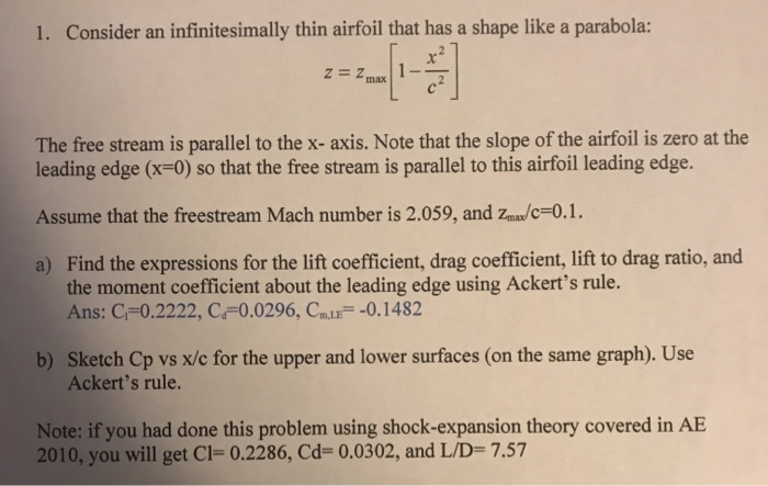 Solved 1 Consider An Infinitesimally Thin Airfoil That H Chegg Com