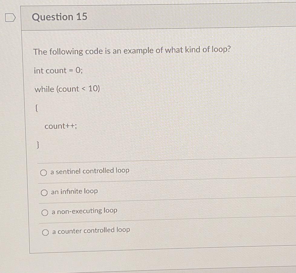 Solved Question 15The following code is an example of what | Chegg.com