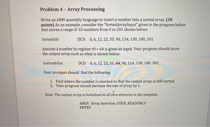 Solved Problem 4 - Array Processing Write an ARM assembly | Chegg.com