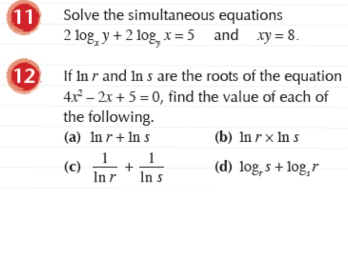 Solved 11 Solve The Simultaneous Equations 2 Log Y 2 L Chegg Com