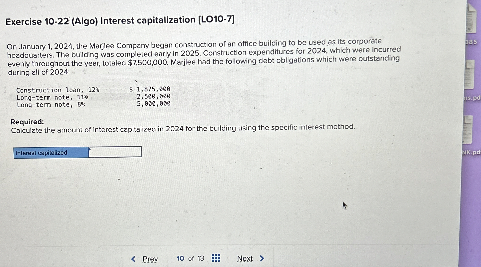 Solved Exercise 10-22 (Algo) ﻿Interest capitalization | Chegg.com
