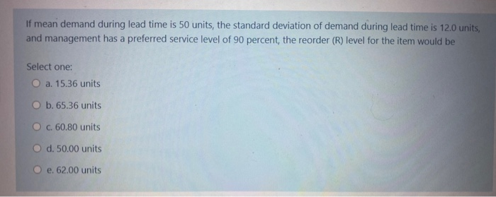 Mean Demand During Lead Time