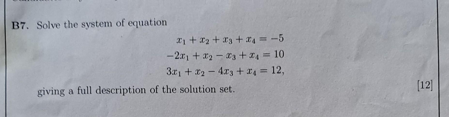 Solved B7. Solve The System Of Equation | Chegg.com