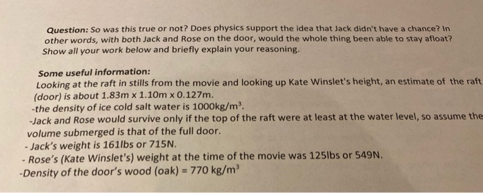 Solved Facts about the Titanic Maximum weight of the 