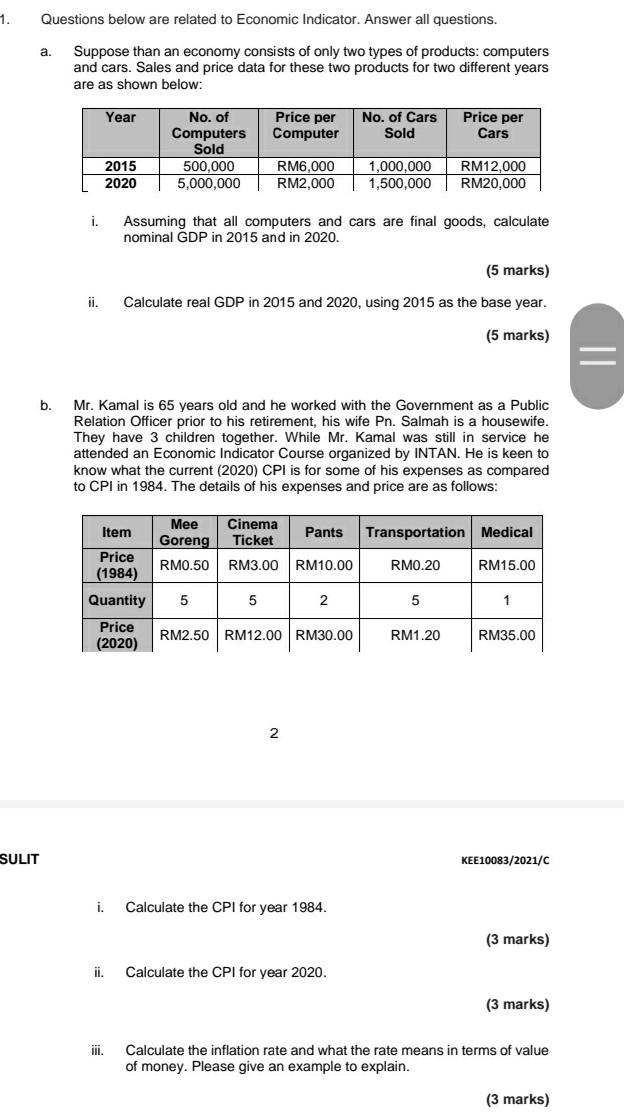 Solved 1. Questions below are related to Economic Indicator. | Chegg.com