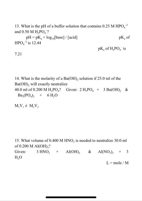 Solved 13. What is the pH of a buffer solution that contains | Chegg.com