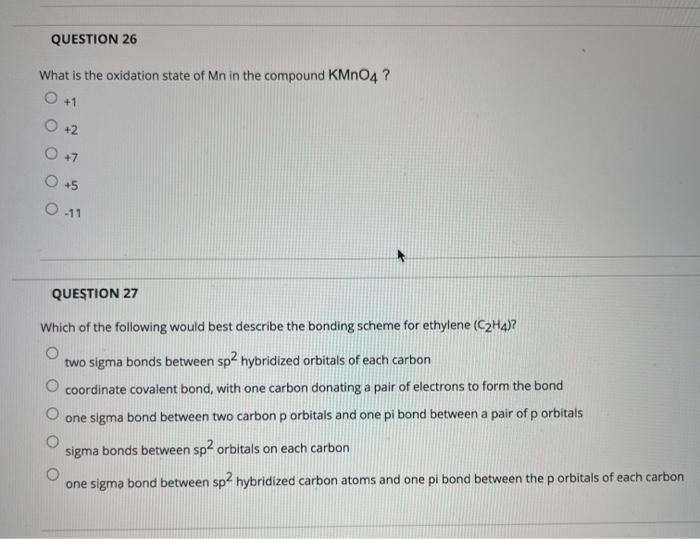 Solved QUESTION 26 What is the oxidation state of Mn in the