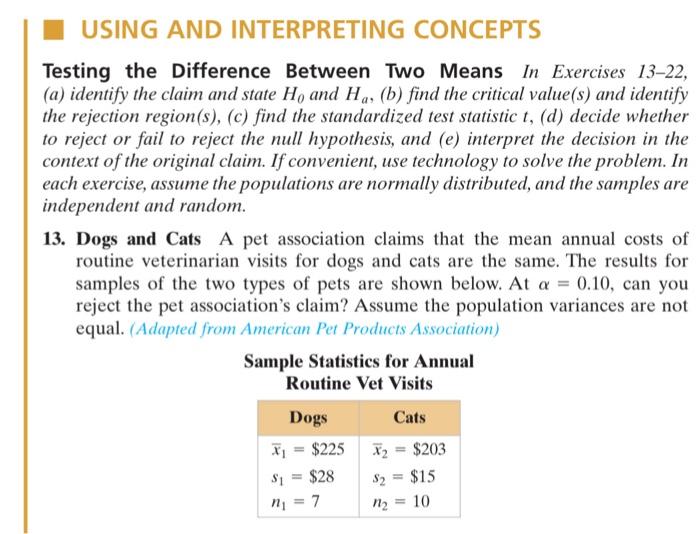 Solved USING AND INTERPRETING CONCEPTS Testing the | Chegg.com