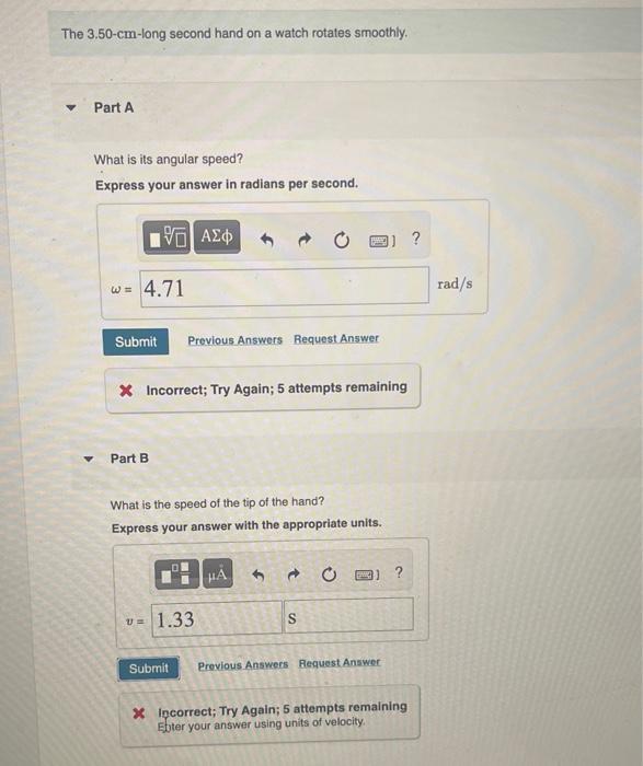 Solved The 3.50cmlong second hand on a watch rotates