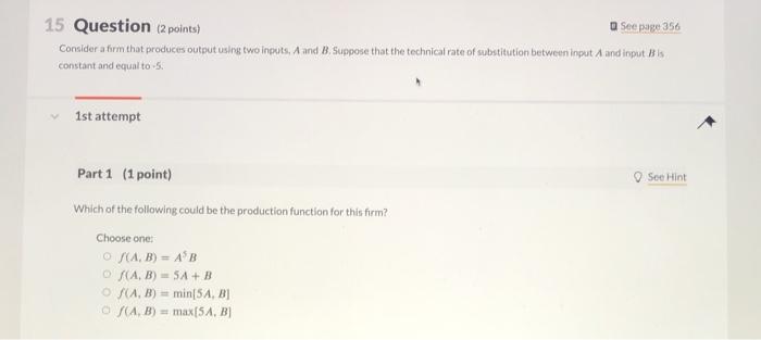 Solved 15 Question (2 points) See page 350 Consider a firm | Chegg.com