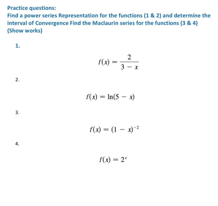 Solved Practice questions: Find a power series | Chegg.com