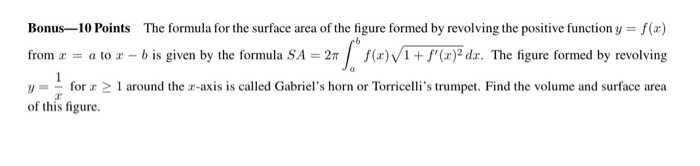 Solved Bonus—10 Points The formula for the surface area of | Chegg.com