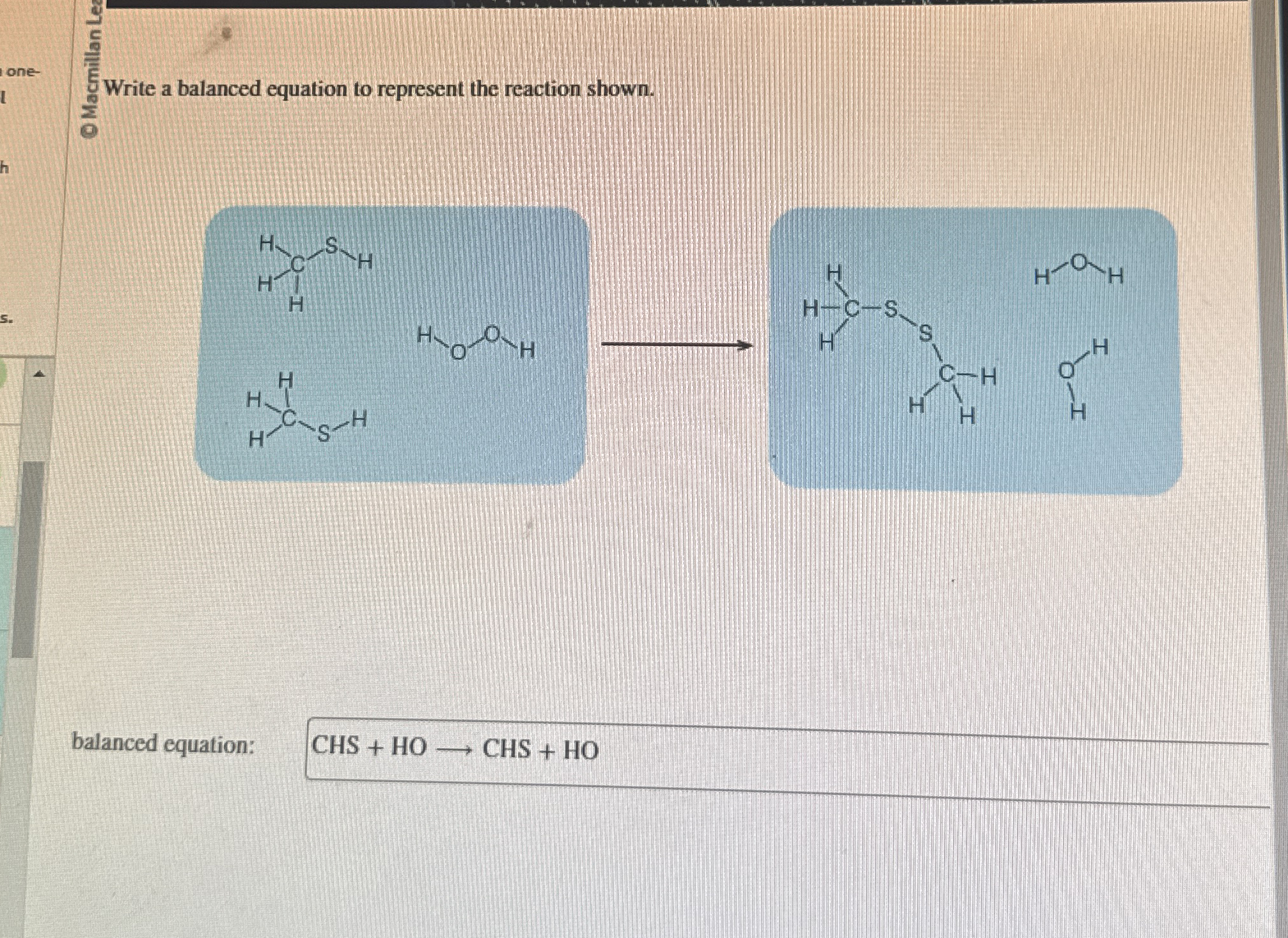 Solved Write a balanced equation to represent the reaction | Chegg.com