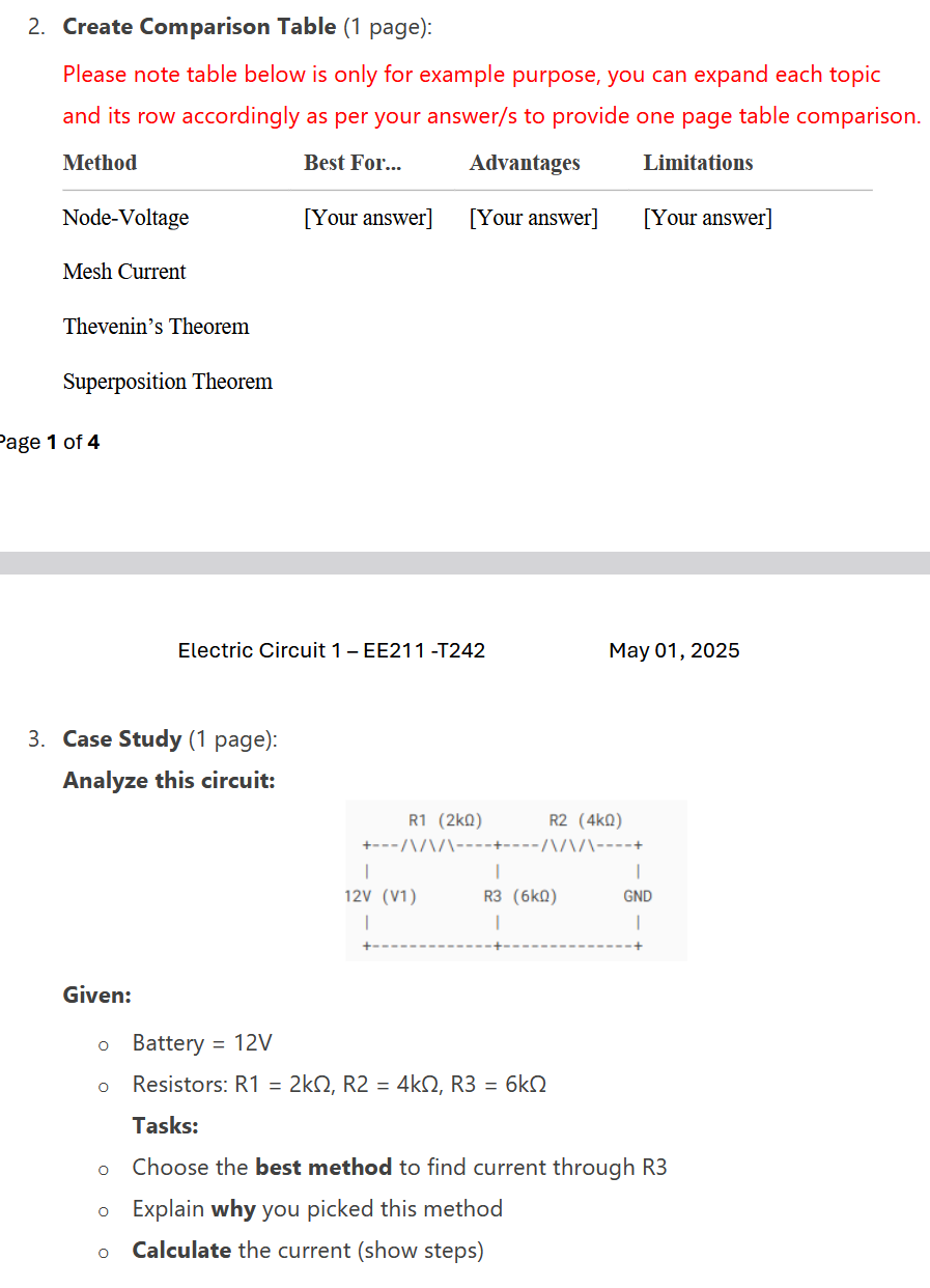 Solved Create Comparison Table (1 ﻿page):Please note table | Chegg.com