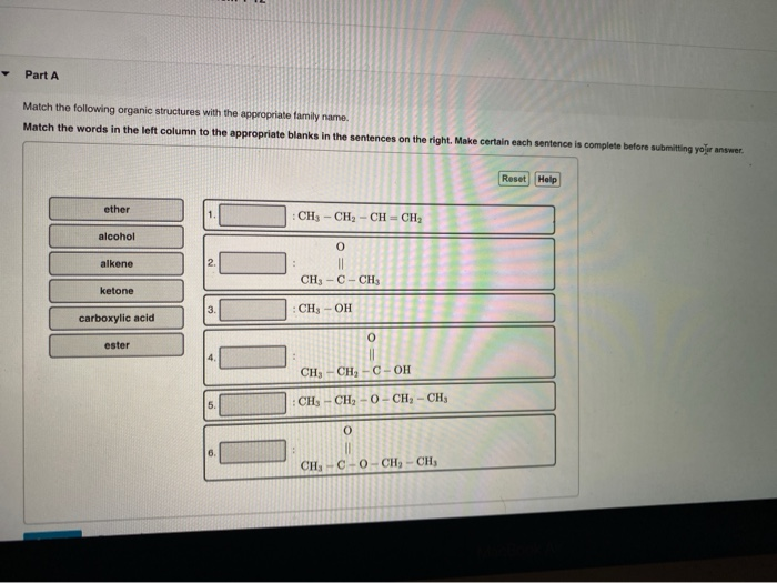 Solved - Part A Match the following organic structures with | Chegg.com