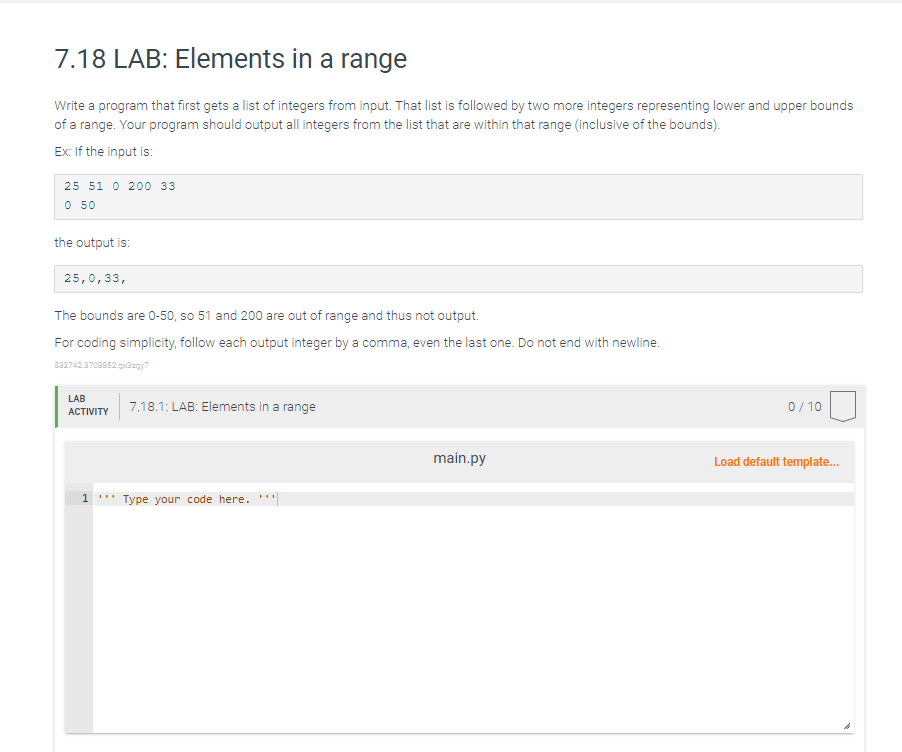 Solved 7.18 ﻿LAB: Elements in a rangeWrite a program that | Chegg.com
