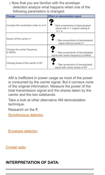 Solved EXPERIMENT NO. 2 . AM Transmission - Envelop Detector | Chegg.com