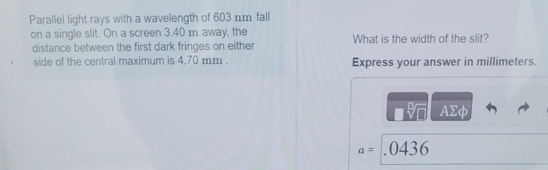 Solved Parallel light rays with a wavelength of 603 nm fall | Chegg.com