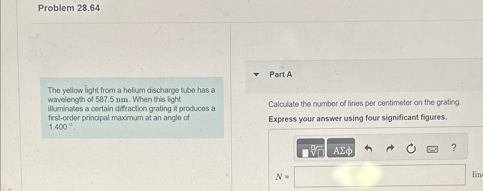 Solved Problem 28.64\\nThe yellow light from a helium | Chegg.com