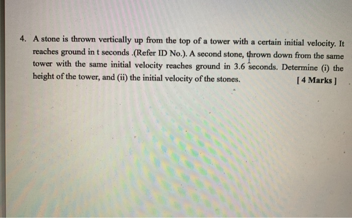 Solved 4. A stone is thrown vertically up from the top of a | Chegg.com