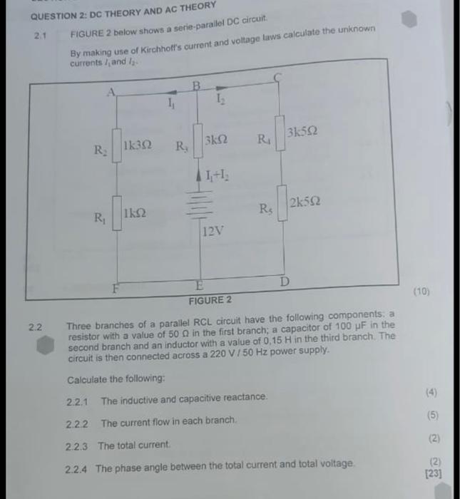 Solved QUESTION 2: DC THEORY AND AC THEORY 21 FIGURE 2 below | Chegg.com