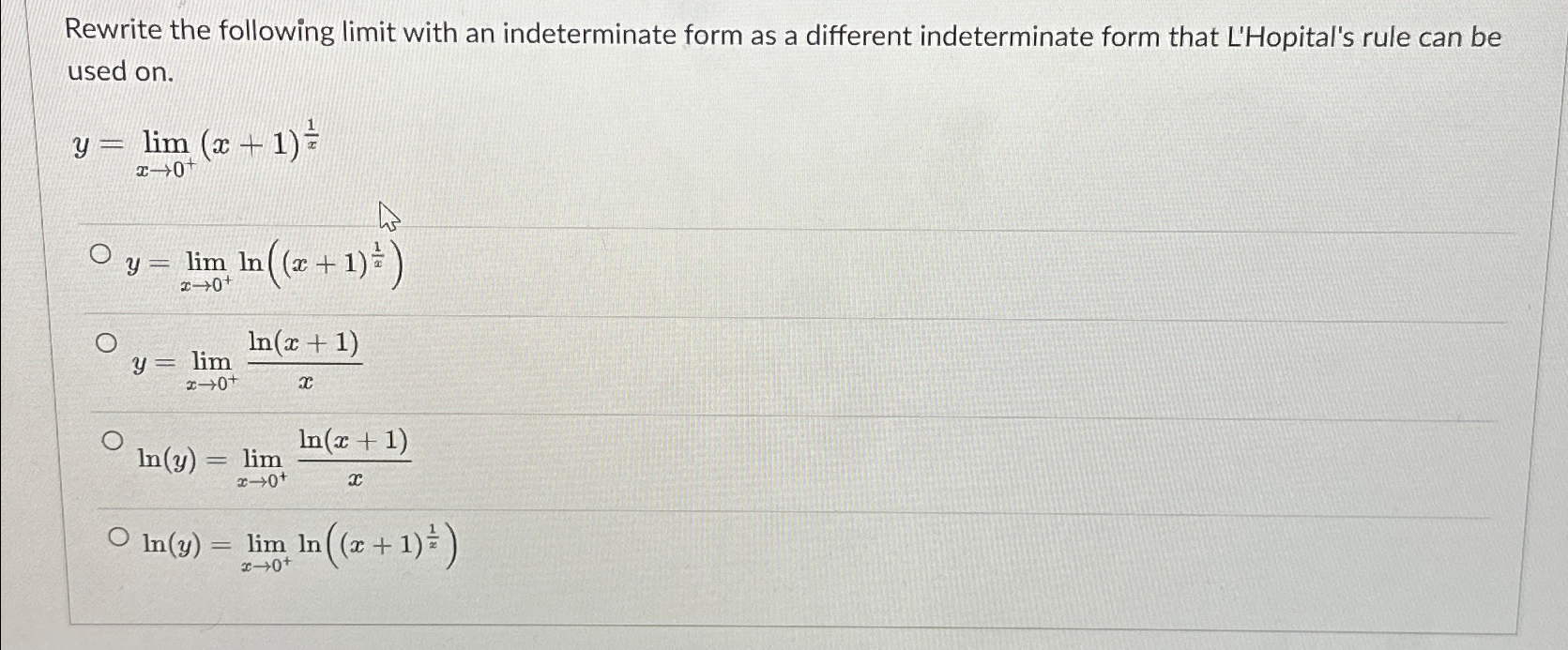 Solved Rewrite the following limit with an indeterminate | Chegg.com