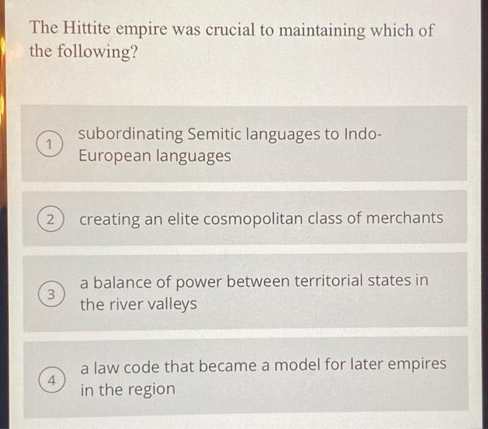 Solved The Hittite empire was crucial to maintaining which | Chegg.com