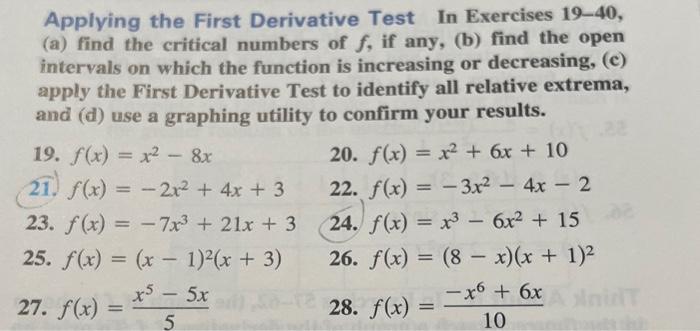 Solved Applying the First Derivative Test In Exercises | Chegg.com