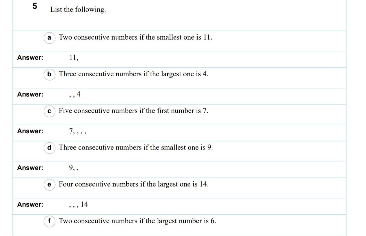 Solved 5 List the following a Two consecutive numbers if the | Chegg.com