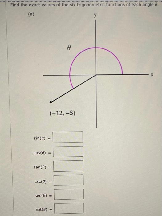 Solved Find the exact values of the six trigonometric | Chegg.com