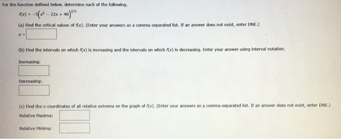 Solved For the function defined below, determine each of the | Chegg.com