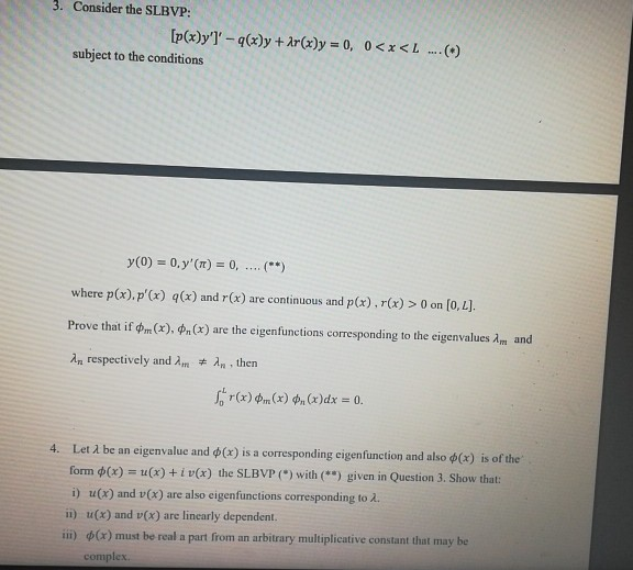 3 Consider The Slbvp P X Y L 9 X Y Ar X Y Chegg Com