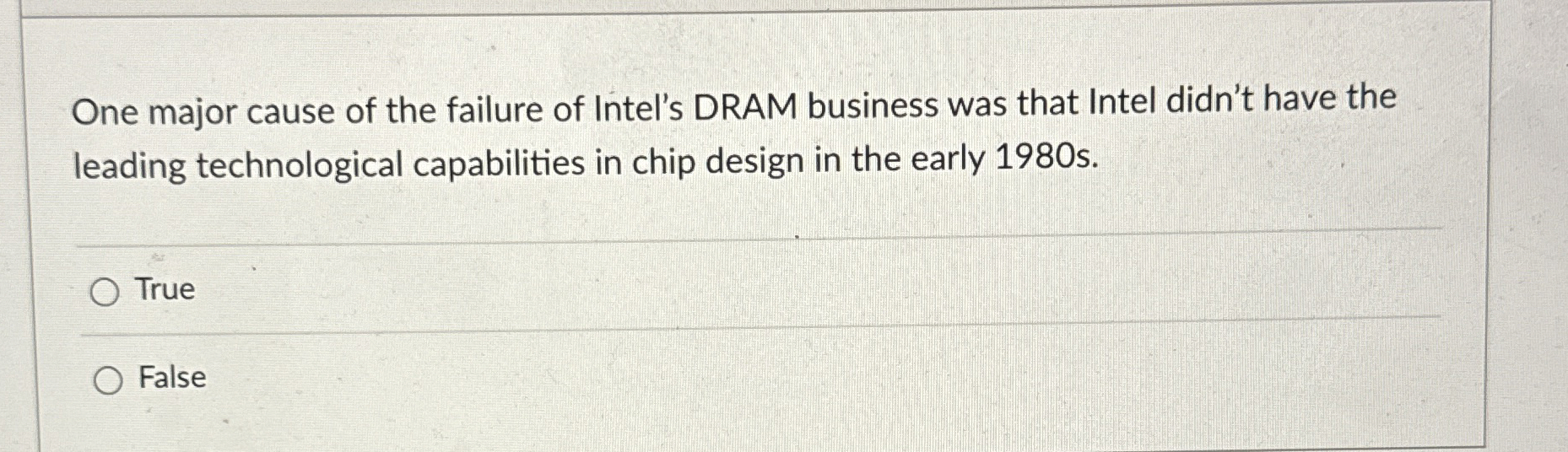 Solved One major cause of the failure of Intel's DRAM | Chegg.com