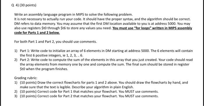 Solved Q 4) (30 points) Write an assembly language program | Chegg.com